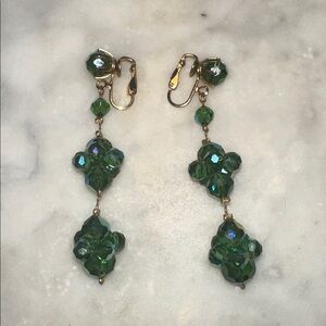 Green Crystal Drop Earrings (CLIP ON)